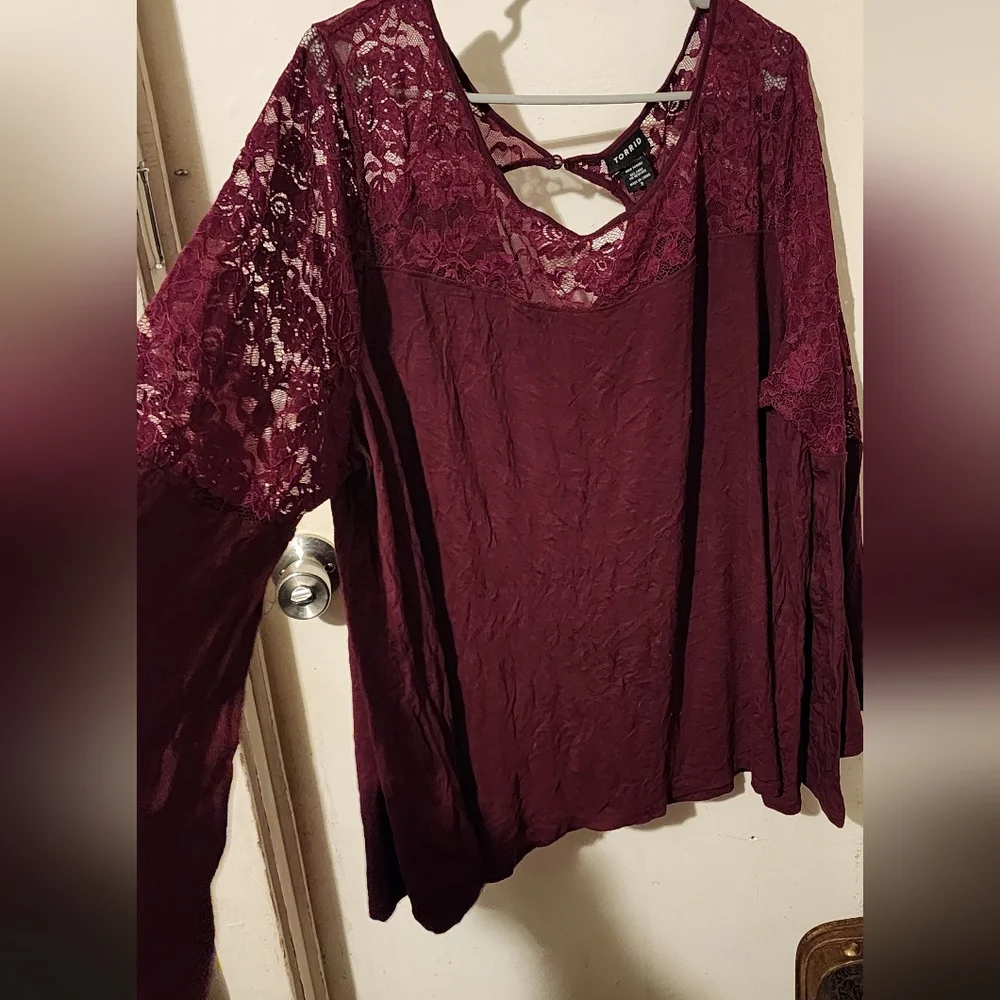 Torrid Deep Red Lace Top - Picture 2 of 5
